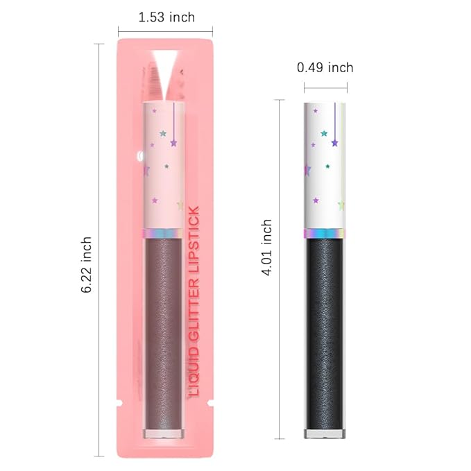 evpct 1Pcs Black Metallic Shimmer Glitter Lip Gloss Liquid Lipstick Long Lasting Waterproof 24, Glitter Pearlescent Metallic Sparkly Liquid Lipsticks Lip Stains Makeup Set for Women 06