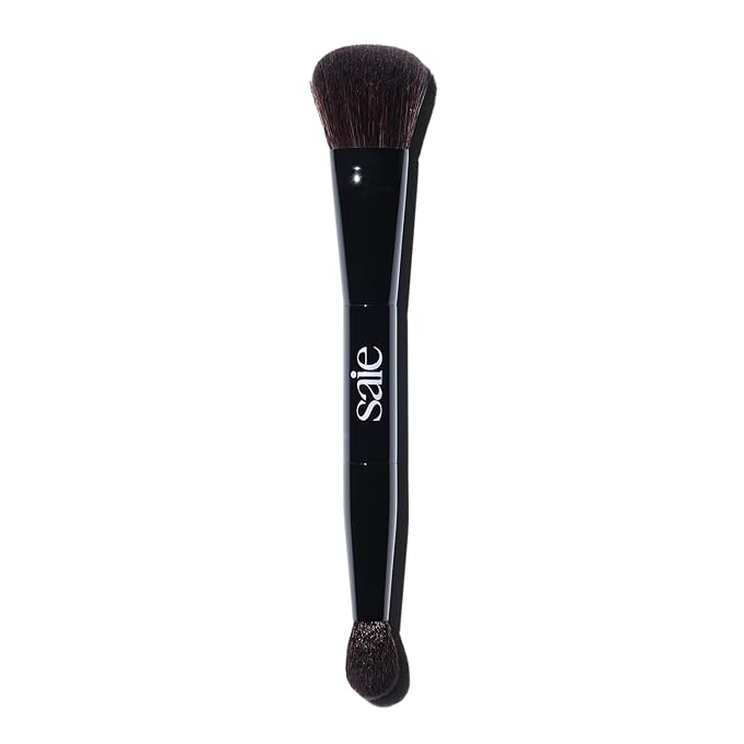 Saie The Double Brush - Multi-Use Dual Ended Makeup Brush To Highlight, Contour and Conceal - Large Ended Face Brush For Sculpting + Precise Application - Vegan, Cruelty-Free (1 Count)