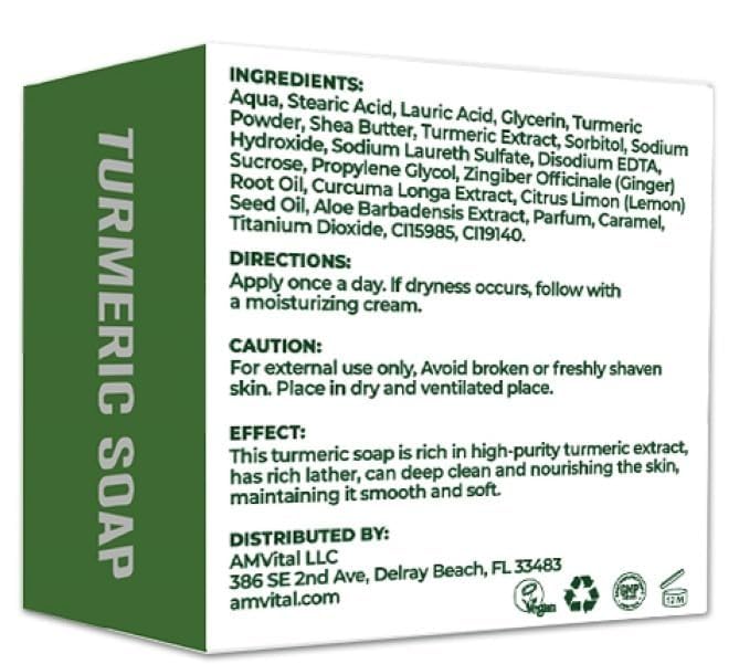 AMVital Turmeric Soap Bar for Face & Body, Smooth Skin, Natural Handmade Soap