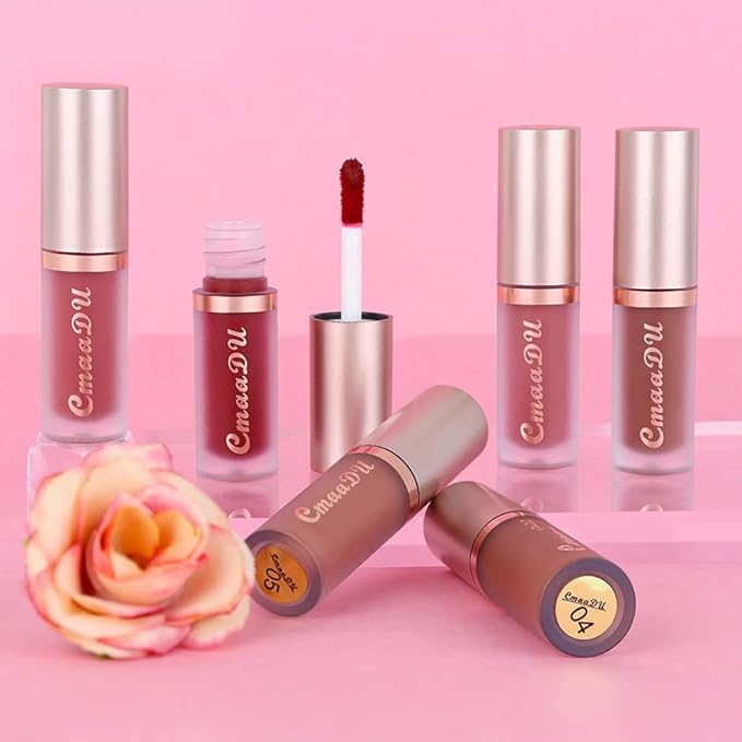 evpct 1Pcs Brown Matte Liquid Lipstick Lip Gloss Glossy Set for Black Women 24 Hour Silky Velvet Lipstick labiales matte larga duracion mate 24 horas originales 02#