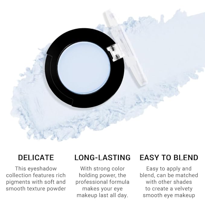 Monochrome Pressed Eyeshadow, Matte Blue Waterproof Neutral Powde Mini Eyeshadow, sombras para ojos, Talc, Paraben & Cruelty Free (C10#Matte Blue)