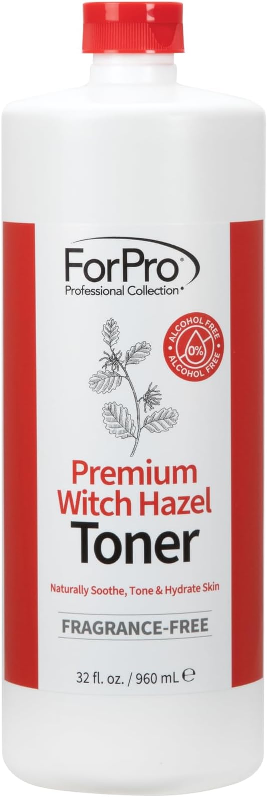 ForPro Premium Witch Hazel Toner, Alcohol-Free, Naturally Soothe, Tone & Hydrate Skin, Vegan, Fragrance-Free, 32 Fl Oz (Pack of 4)