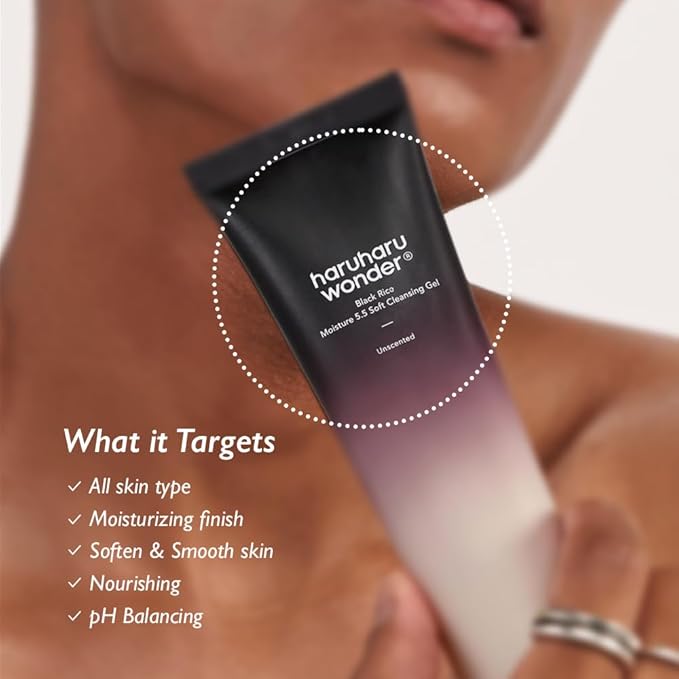 haruharu wonder Black Rice Moisture 5.5 Soft Cleansing Gel, 3.4 fl.oz, Gentle Face Wash for Dry to Normal Skin, Low 5.5pH, Soap Free, Hydrating, Fragrance Free, Daily Use, Korean Skincare