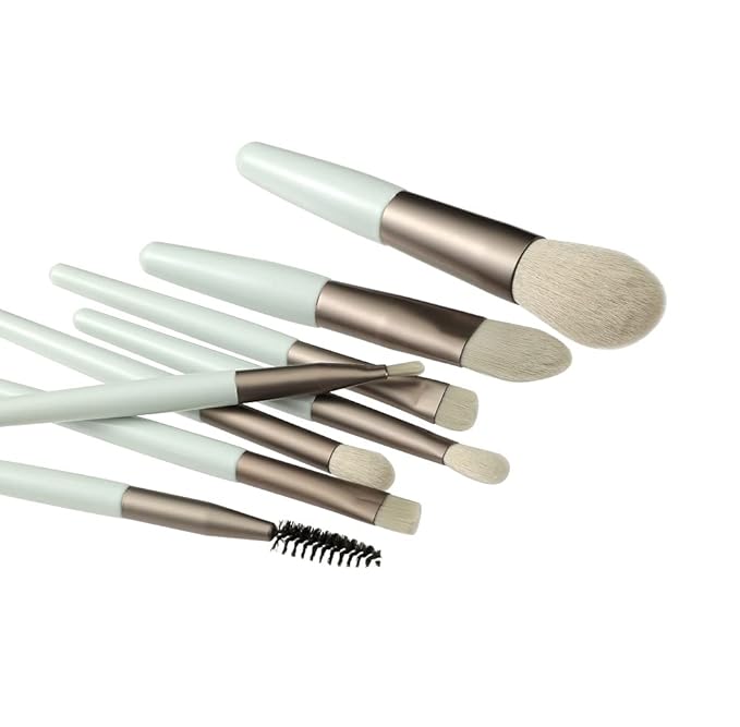 Travel Makeup Brush Set 7PCS Mini Size Premium Synthetic Fiber Foundation Blush Concealer Eyebrows Eye Shadow Angled brush Lip Make up Brush With Storage Bag (LightCyan)