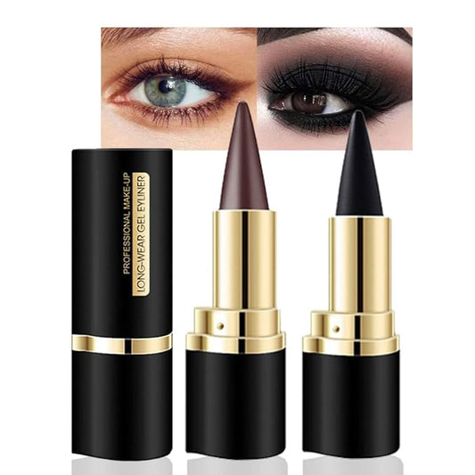 Kaely 2Pcs Black Brown Gel Eyeliner Pencil, Natural Black Eyeliner Cream for Waterline, Long Wear Crayon Eye Liner Waterproof Smudge Proof, Smokey Eye Eyeshadow Palette Gothic Halloween Makeup Set