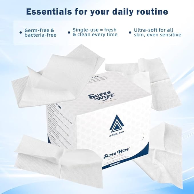 SUPER WIPE Towels - The original- Thickened, Gentle, Ultra Soft Face/Skin Towelettes-Super Absorbant, Lint-Free- Single Use - Viscose Material- 50 counts X (1)