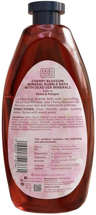 Dead Sea Collection Bubble Bath for Women and Men - with Cherry Oil and Pure Minerals - Nourishing and Moisturizing Skin - 33.8 Fl. Oz