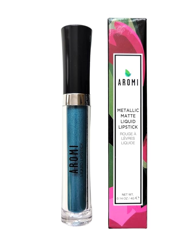 Aromi Teal Blue Metallic Liquid Lipstick | Turquoise, Sea Foam Lip Color with Shimmery Finish, Vegan, Cruelty-free, Long-lasting, Smudge Proof (Arctic Teal)