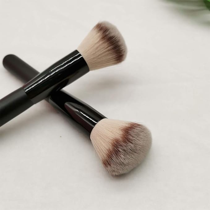 Makeup Brushes 2pcs Powder Foundation Brush Face Blush Blender Brush for Liquid and Cream Mineral Blending Buffing Kabuki Brushes Thick Dense Soft Synthetic Fibers Bristles Round Top - Black
