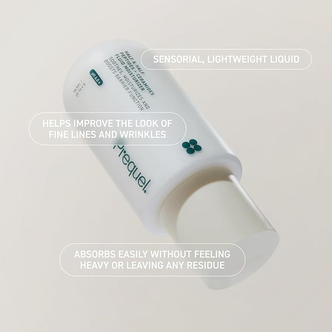 Prequel Skin Half and Half Fluid Moisturizer Face Cream. Lightweight Ceramide Peptide Lotion for All Skin Types, including Dry and Sensitive. Hydrating Facial Cream for Women and Men