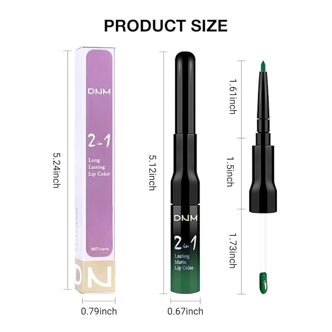 evpct 1Pcs Forest Green Matte Lip Liner & Liquid Lipstick Stain Makeup Set for Women, Green Lip Liner Stain Long Lasting Waterproof Smudge Proof, Cruelty Free Lip Stick Makeup 24 hours originales, 48