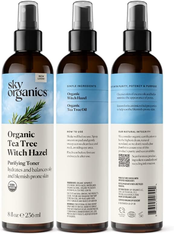 Sky Organics Organic Tea Tree & Witch Hazel for Face, Purifying Facial Toner to Hydrate, Soothe, Cleanse and Balance Blemish-Prone Skin, Helps Minimize The Appearance of Pores, 8 fl oz webook
