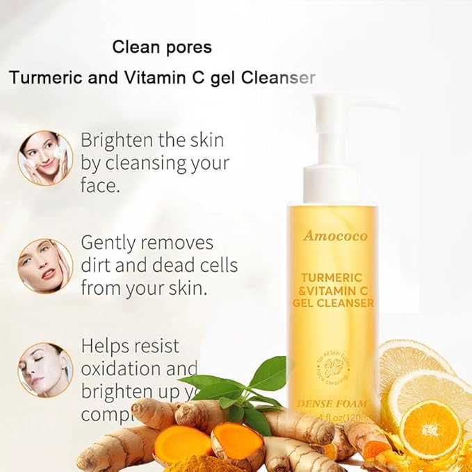 Turmeric & Vitamin C Gel Cleanser - 4 fl oz | Deep Cleansing, Hydrating & Radiance - Boosting for Most Skin Types