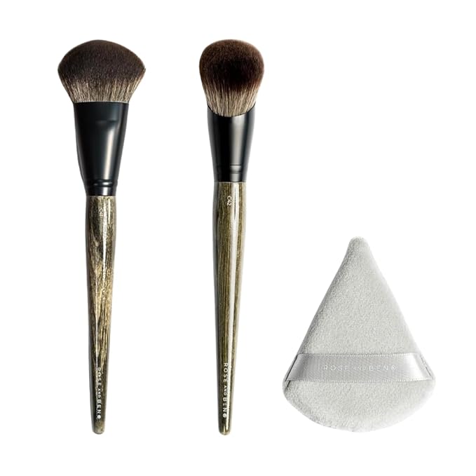 Rose and Ben Beauty Makeup Tools - C42 Foundation Brush, C41 Blush Brush and Setting Puff