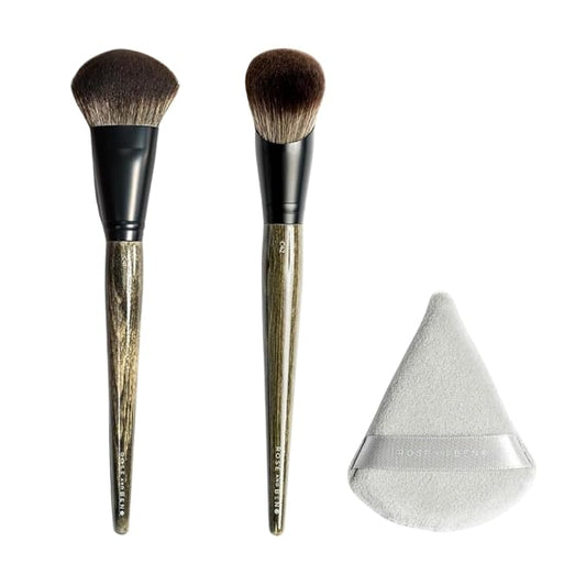 Rose and Ben Beauty Makeup Tools - C42 Foundation Brush, C41 Blush Brush and Setting Puff