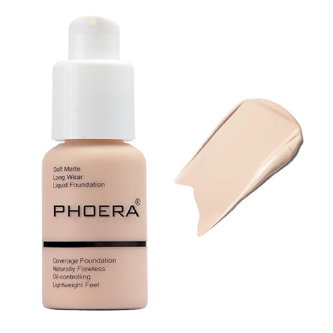 PHOERA Foundation,Matte Oil Control Concealer Cream,Long Lasting Waterproof Makeup,Full Coverage Foundation (101 Porcelain)