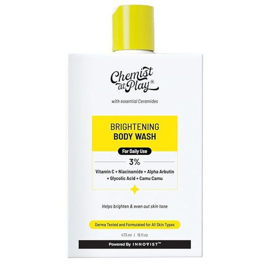 Chemist at Play Brightening Body Wash | Glowing Skin Vitamin C Bodywash | Helps to Reduce Fades Dark Spots, Evens out Skin Tone | Alpha Arbutin | 30X Vitamin C | For Women & Men | 15.9 Fl oz