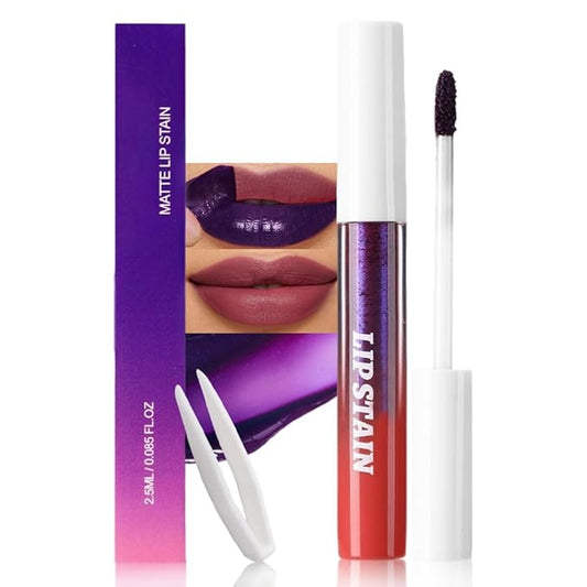 Matte Liquid Lip Stain Peel Off Lip liner Tattoo with Tweezer, Maroon Red Liquid Lipstick Lipstain Long Lasting Waterproof for Women, Highly Pigmented Not Faded Smudge-proof Easy to Apply, 01