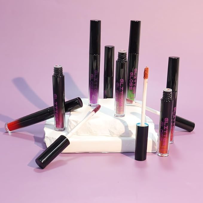 Dark Purple Metallic Lipstick for Women,Glitter Sparkling Liquid Lipstick,Long Lasting Waterproof Lightweight Comfortable Non-Drying Bold Dark Lip Gloss for Gothic Stage Makeup,Vegan