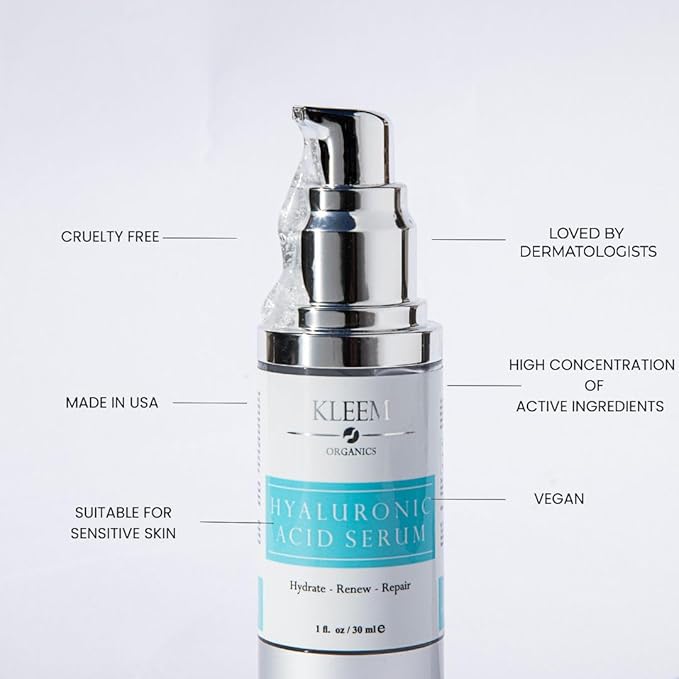 Pure Hyaluronic Acid Serum for Face with Vitamin C, Vitamin E and Green Tea, Plant-Powered Anti-Aging Hydrating Serum, Best for Firming, Repairing, Moisturizing, Plumping Fine Lines, 1 fl oz