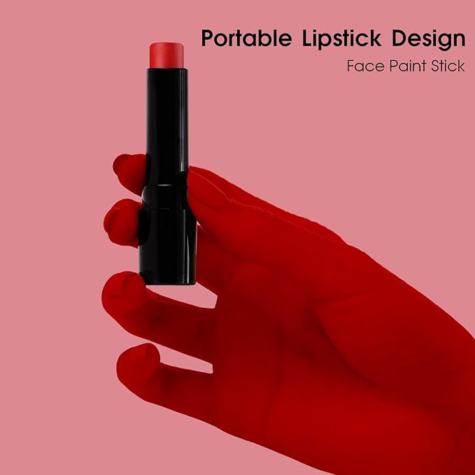 BADCOLOR Red Face Body Paint Eye Black Stick, Cream Blendable Face Painting Sticks for Sports Softball Football Baseball, Facepaint for Halloween Clown Joker Devil Cosplay Costume Parties Events