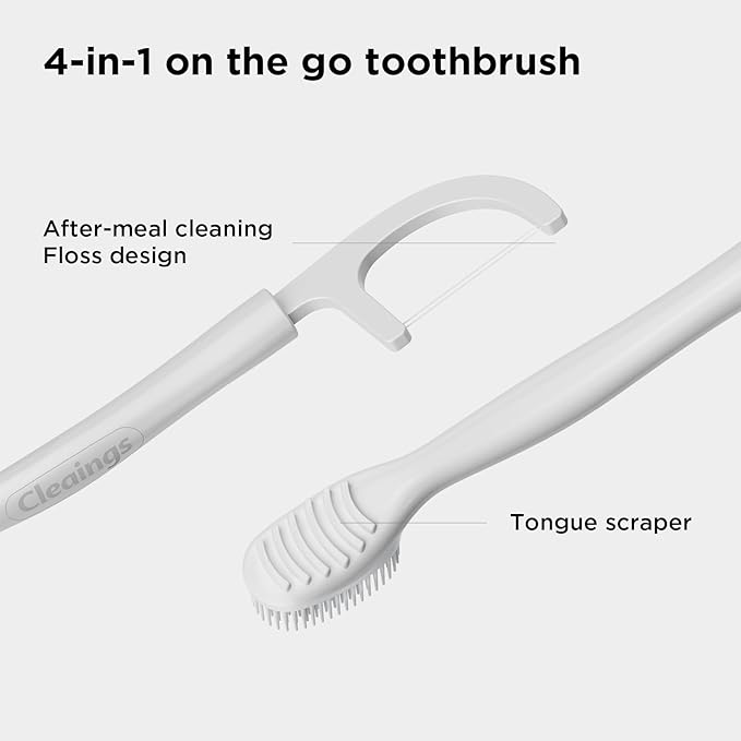 cleaings® Disposable Toothbrushes with Toothpaste - 4-in-1 Mini Travel Toothbrushes, Built-in Tongue Scraper, Floss & Picks for On-The-Go, Camping, Work (Strawberry)