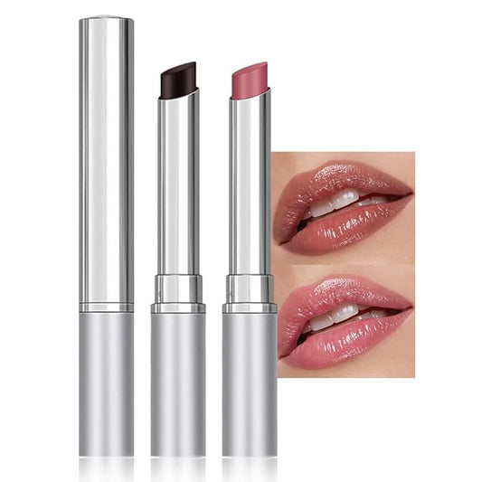 2Pcs Honey Lipstick Tinted Lip Balm, Sheer Hydrating Lip Stain for All Skin Tones, Natural Lightweight Lips Gloss Makeup for Women, Vegan & Cruelty-Free (Black & Pink)