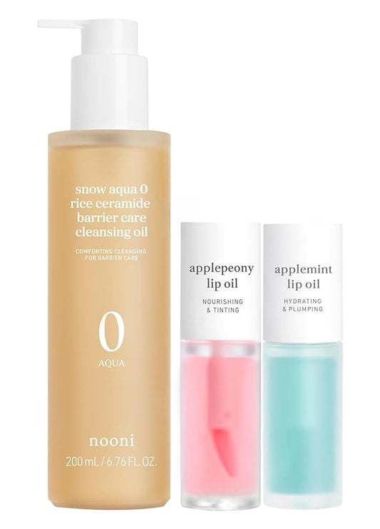 NOONI Top Sellings & Hot Deal Set – Rice Cleansing Oil & Applepeony & Applemint Lip Oil
