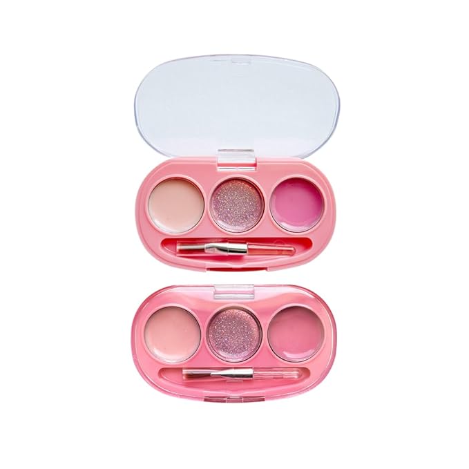 4-Piece Heart Charm Beauty Bundle - Squeeze Gloss and Lip Care and Make up Set for Girls, Unicorn Jewelry Gift Set for Teens