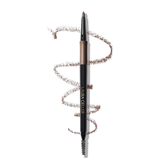 LAURA GELLER NEW YORK INKcredible Waterproof Brow Pencil- Blending Spoolie Brush - Long Lasting Eyebrow Filler (03 Medium Brown)