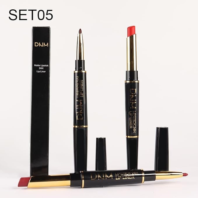 BINGBRUSH 3Pcs Double Ended Mauve Ruby Deep Red Matte Lip Liner and Lipstick Makeup Combo Set for Women, Lipliner 24 Hours Original Waterproof Long Lasting Lip Stains Pencil Kit Set