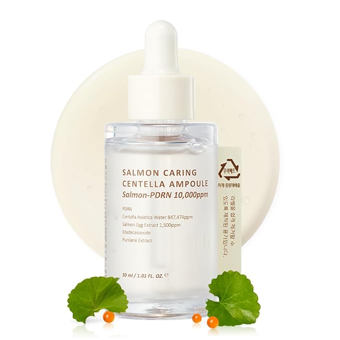 HEVEBLUE Salmon Caring Centella Ampoule - Salmon PDRN, Salmon Egg Extract, Centella, Madecassoside, Calming, Soothing, Restore and Rejuvenate, Sensitive Skin, Korean Skincare
