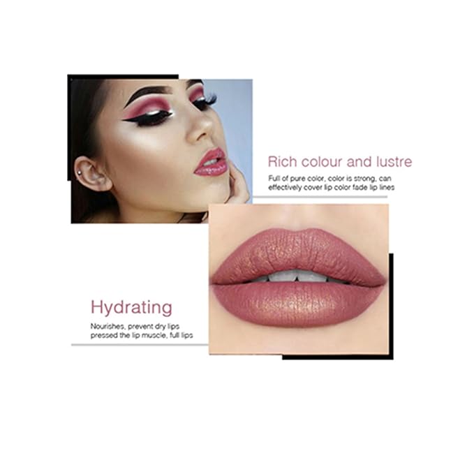 3Pcs Metallic Glitter Lipstick Set, Gold Rose Nude Pink Glitter Pearl Mermaid Shimmer Lipstick Sets for Women Waterproof Long Lasting 24 Hours Lip Stick Makeup Christmas Gift Sets-01#02#03#