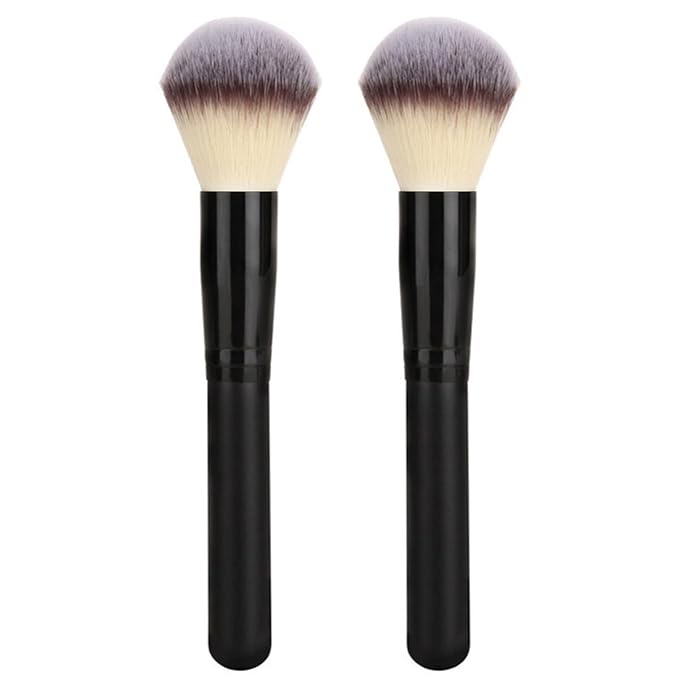 Makeup Brushes 2pcs Powder Foundation Brush Face Blush Blender Brush for Liquid and Cream Mineral Blending Buffing Kabuki Brushes Thick Dense Soft Synthetic Fibers Bristles Round Top - Black