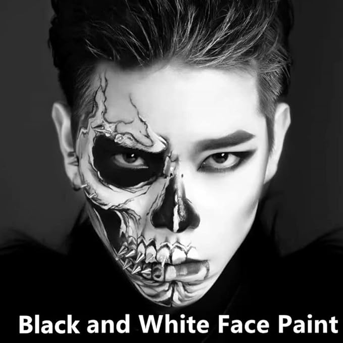 Go Ho Black and White Face Body Paint,Cream Washable Formula Face Painting for Adults Children Halloween Cosplay,Body Paint SFX Makeup Palette,Professional Skeleton Skull Face Paint