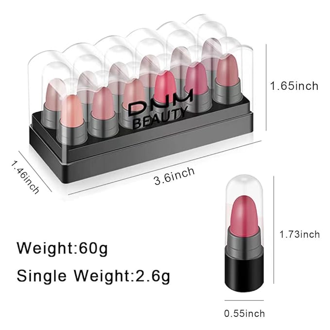 12Pcs Capsule Pills Lipstick Packs - Matte, Metallic, Jelly Magic Lipstick Set for Women - Strawberry Mint Apple Flavor - Long-Lasting, Non-Stick Cup, Waterproof