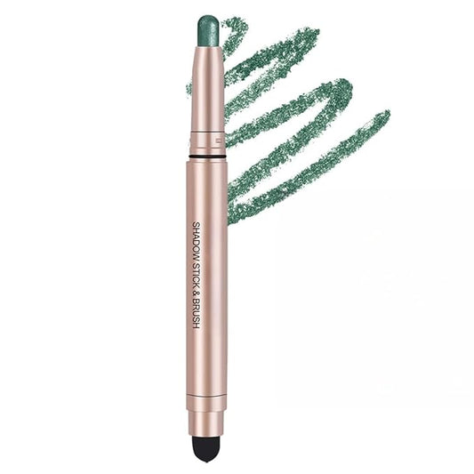 Long-Lasting Cream Eyeshadow Stick Shimmer Finish Easy Apply with Built-in Smudger Blendable Dark Green