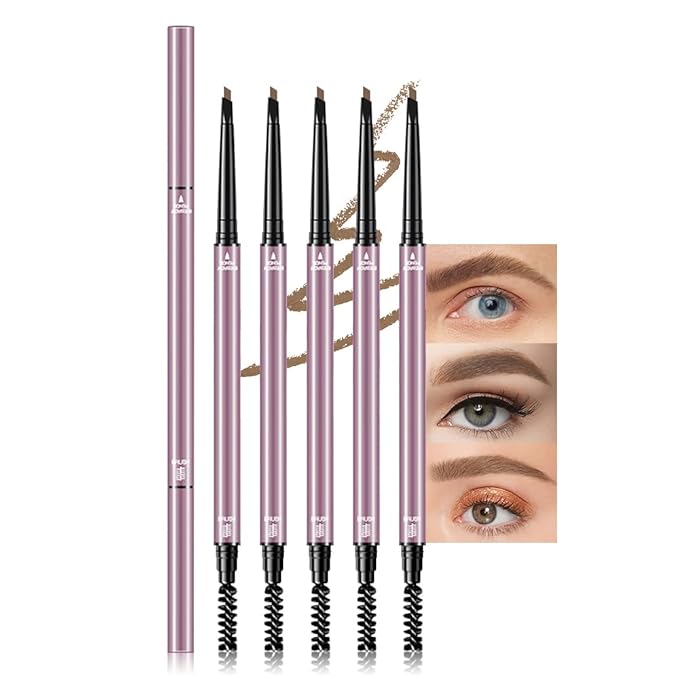 6 Pcs Dark Brown Eyebrow Pencils for Women,with Spoolie Brush,Eyebrow Pencil Soft Textured,Waterproof Sweat-proof for Fills in Sparse Areas and Gaps Create a Natural Eye Brow,Vegan & Cruelty-Free
