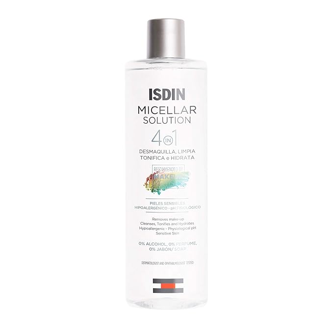 ISDIN Micellar 4-in-1 Facial Cleansing Water Solution - Hydrating and Cleansing Toner and Makeup Remover for Sensitive Skin, 13.5 FL OZ