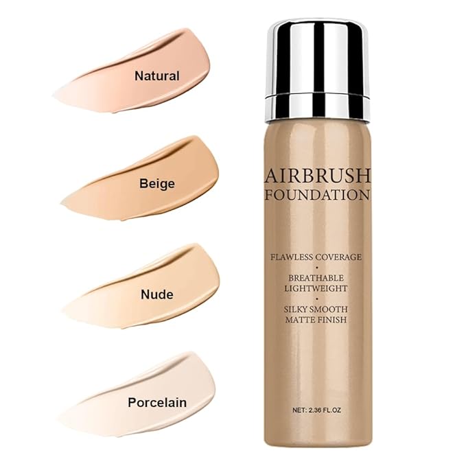 Airbrush Foundation Makeup Spray, Long Lasting Waterproof Full Coverage Foundation for Brighten, Concealer and Hydrating, Natural Matte Finish, Brush and Makeup Sponge Include, 2.36oz (#1 Natural)