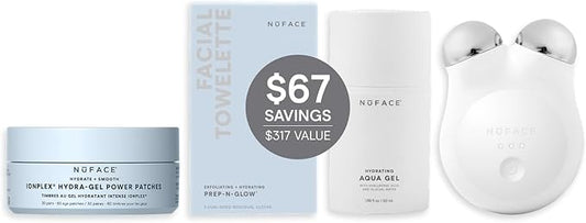 NuFACE MINI+ Microcurrent Facial Device Ultimate Uplift Holiday Kit - Brilliant White Sculpting Device with Aqua Gel, Power Patches, Prep-N-Glow Skin Care Wipes & Luxe Gift Box (4 Count)