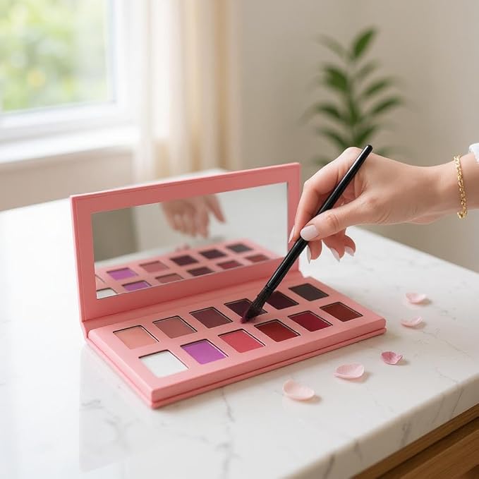 Natural Amor 12-Color Pink & Purple Eyeshadow Palette – Matte Finishes – Romantic Rose & Violet Tones in Eco-Friendly Packaging – High Pigment, Blendable, Buildable Formula (0.35 oz)