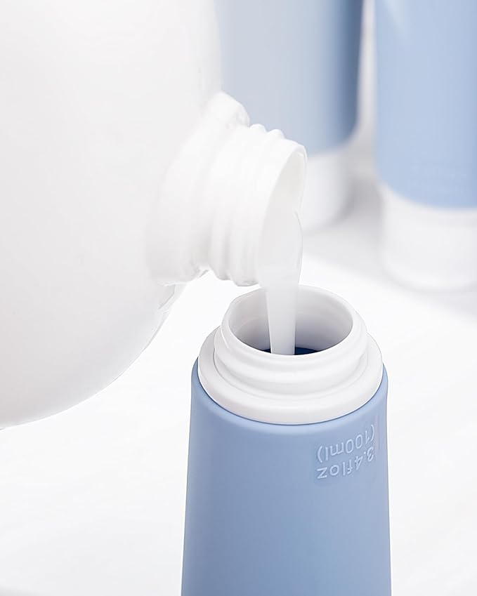 Valourgo Travel Bottles for Toiletries, Tsa Approved 3.4oz Portable Travel Bottles, BPA Free Leak Proof Travel Tubes Refillable Travel Accessories, Travel Accessories with Clear Toiletry Bag, Blue