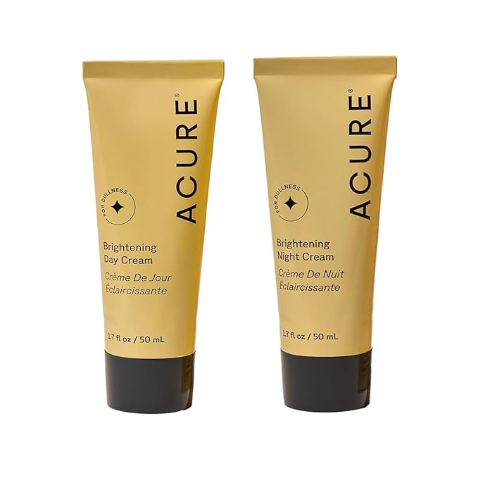 Acure Brightening Day & Night Cream Set - Daily Cica Cream & Night Face Cream for Women & Men with Argan Oil, Hydrate, Refresh, Tone & Brighten Skin, Cruelty Free, Vegan - 1.7 fl oz (2 Pack)