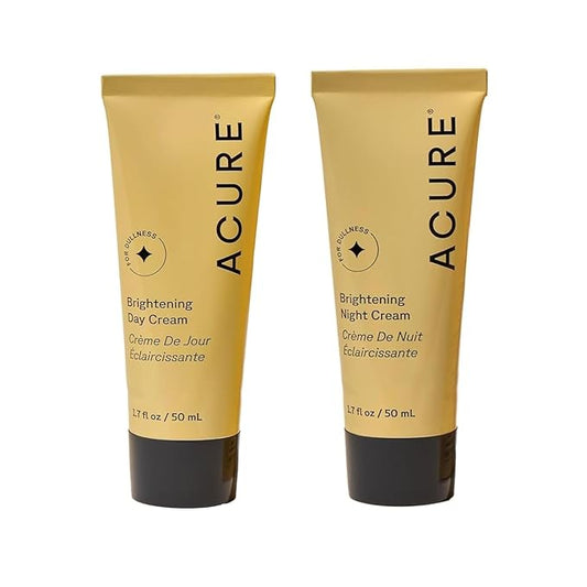 Acure Brightening Day & Night Cream Set - Daily Cica Cream & Night Face Cream for Women & Men with Argan Oil, Hydrate, Refresh, Tone & Brighten Skin, Cruelty Free, Vegan - 1.7 fl oz (2 Pack)