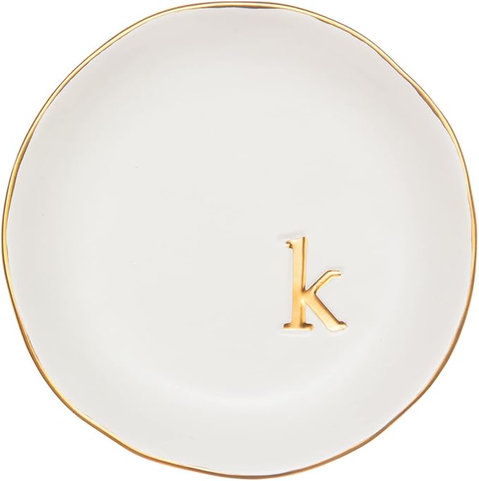 COLLECTIVE HOME - Ceramic Jewelry Tray, Decorative Trinket Dish for Rings Earrings Necklaces Bracelet Watch Keys, Birthday Mother's Day Christmas Gift for Women, 4.75", White Surface (K)