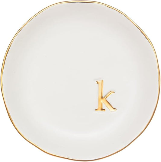 COLLECTIVE HOME - Ceramic Jewelry Tray, Decorative Trinket Dish for Rings Earrings Necklaces Bracelet Watch Keys, Birthday Mother's Day Christmas Gift for Women, 4.75", White Surface (K)