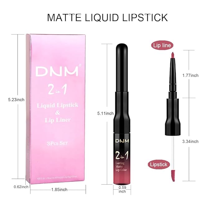 evpct 3Pcs Mauve pink Berry pink Rose red Lip Stain Paint Matte Lip Liner and Lipstick Set Long Lasting labiales matte mate larga duracion listip 24 hour a prueba de agua mate 24 horas originales