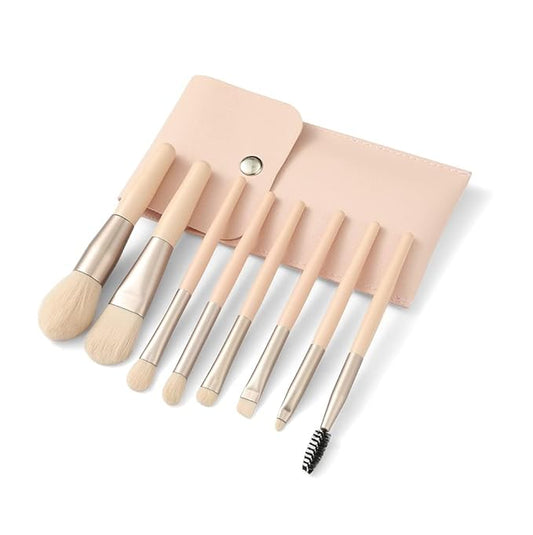 Travel Makeup Brush Set 7PCS Mini Size Premium, Synthetic Fiber Foundation Blush Concealer Eyebrows Eye Shadow Angled brush Lip Make up Brush With Storage Bag (Light Pink) 8 Piece Set