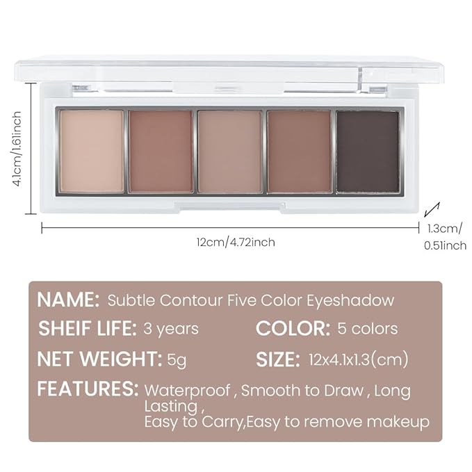 Nude Matte Eyeshadow Palette Makeup, 5 Matte Shades from Cream to Charcoal, Pigmented For Older Women, Smoky Glam Eye Makeup, Naturing-Looking Women Girls Eye Shadow (06#, Pack of 1)